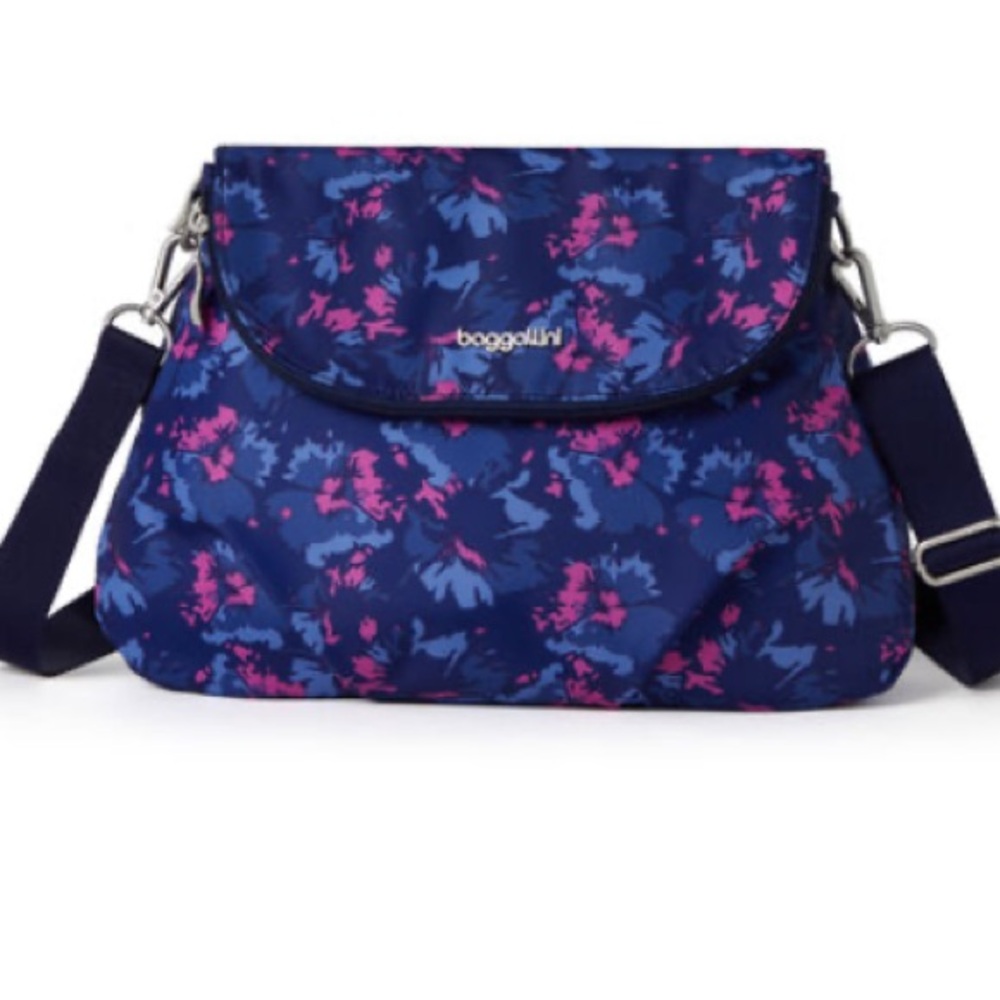 Baggallini Navy and Pink Floral Crossbody Bag